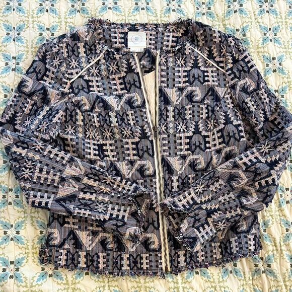 Hei Hei Anthropologie Textured Woven Cotton Jacket w Frayed Edges - Picture 1 of 14